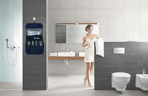 Miniatura 29 de Trawila Neceser colgante de viaje, bolsa de cosméticos, organizador de maquillaje para hombres y mujeres con gancho resistente, Flamenco azul