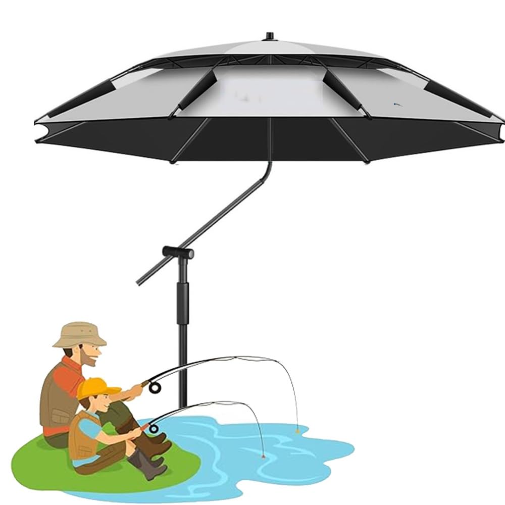 Sombrilla De Playa Antiviento Sombrilla De Pesca Grande 200cm 220cm 240cm 260cm Sombrilla Inclinación para Camping, Parque, Pesca(Grey,220cm/7ft)