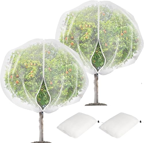 KYRGEU 2Pcs 8x8ft Fruit Tree Covers with Zipper and Drawstring, Durable Garden Mesh Net to Protect Fruit Trees, Apple, Cherry, Peach Trees – Reusable, Lightweight