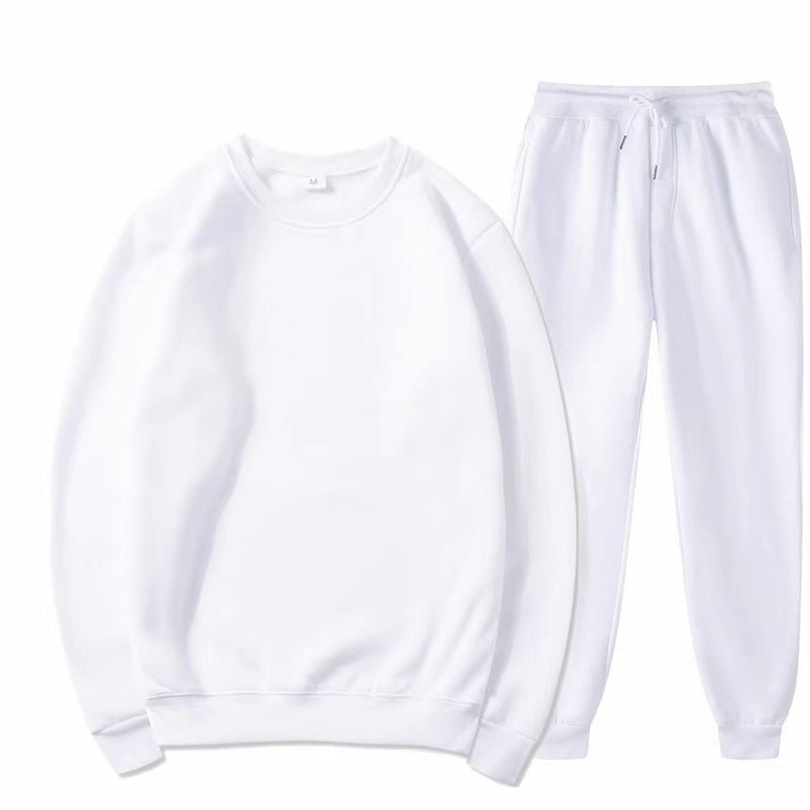 SAMST Men's 2 Piece Outfits Casual Pullover Sweatshirt Tracksuit Joggers Sweatpants Sweatsuit Set Jogging Athletic Suits(White,L)