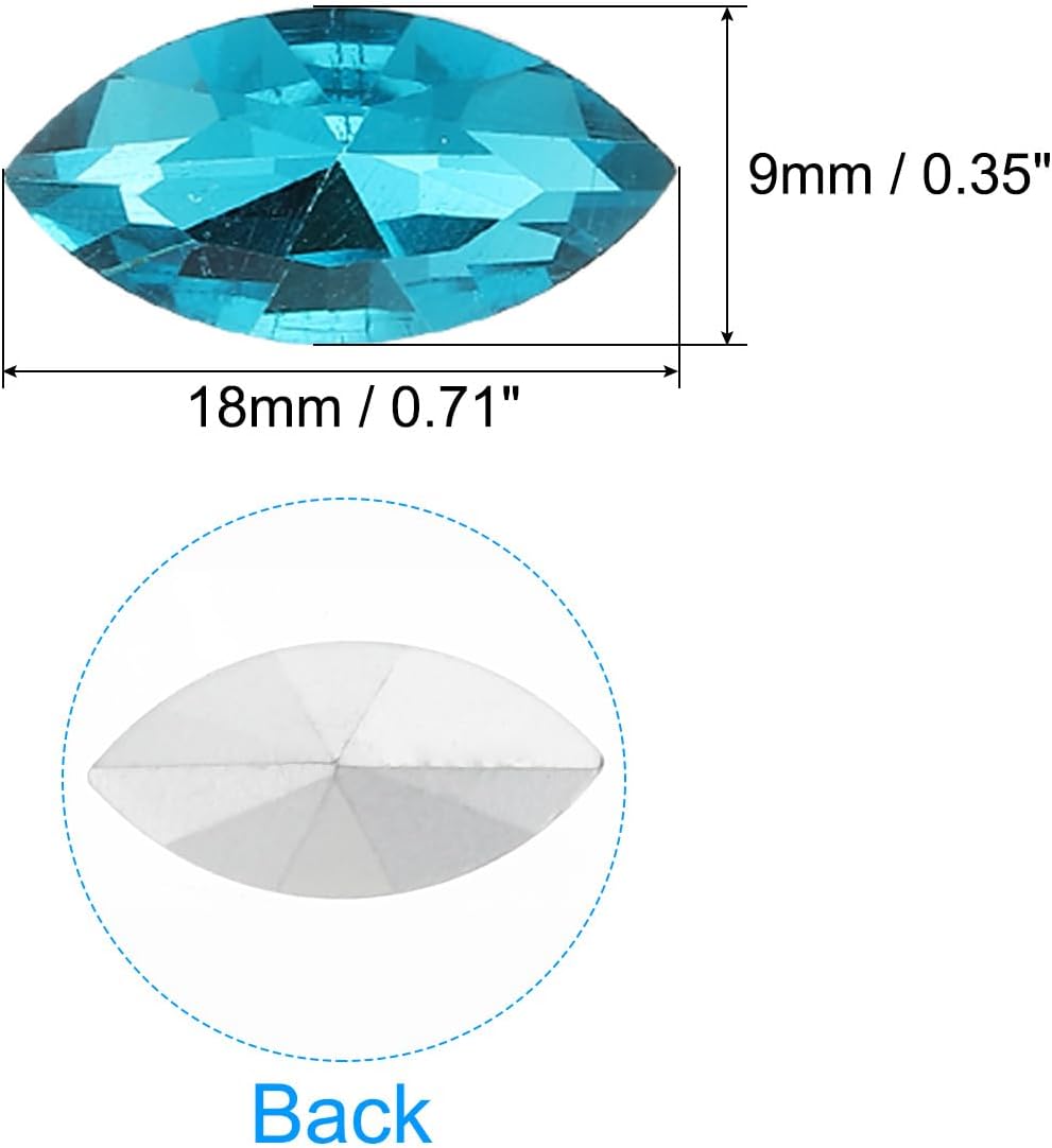PATIKIL Marquise Gems, 25 Pcs 18x9mm Glass Rhinestones Flat Back Navette Horse Eye Crystal Gems for Jewelry Making DIY Craft, Lake Blue image 2