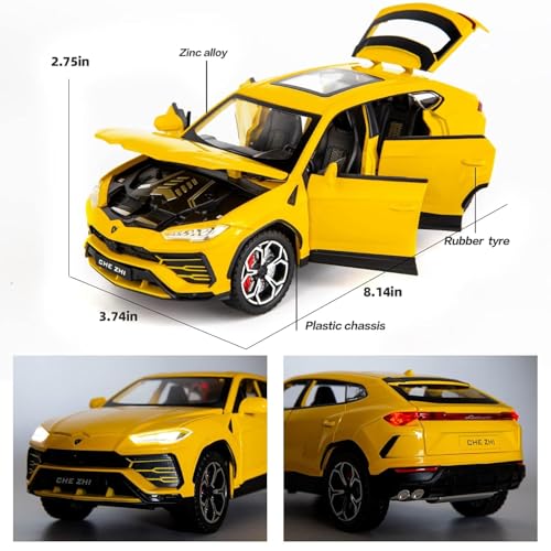 Image of LONGMIRE Metal Pull Back Diecast Car Pull Back Model with Sound Light Boys Gifts Toys for Kids Pack of 1, Multicolor (1:24 Lamborghini Urus)