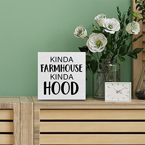 Home Decorative Wooden Box Sign Kinda Farmhouse Kinda Hood Wood Block Plaque Decor Modern Shelf Or Wall Display For Living Room Bedroom #TOP3