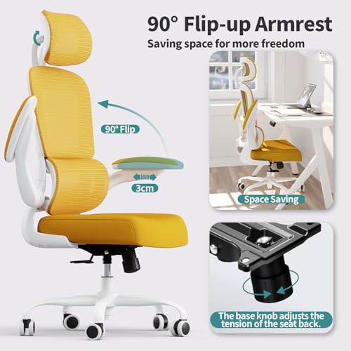 Image of TRALT Office Chair Ergonomic Desk Chair, 330 LBS Home Mesh Office Desk Chairs with Wheels, Comfortable Gaming Chairs (1, Yellow)