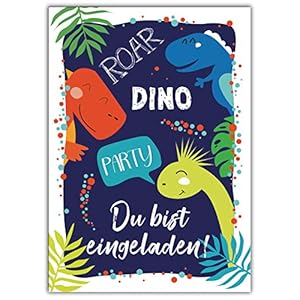 Lot de 12 cartes d’invitation pour anniversaire d’enfant garçon fille dinosaure