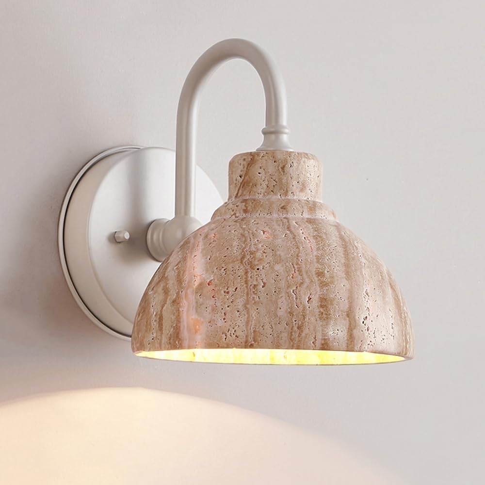 Modern Home Decoration Natural Stone Wall Sconce Nordic Marble Wall Mounted Light Vintage Industrial Farmhouse Bedroom Wall Lamp Rustic Mid Century Lighting Fixture for Living Room Porch