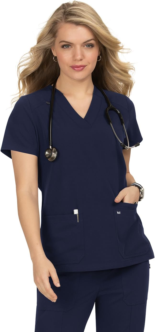KOI Next Gen Women's 3 Pocket Hustle and Heart V-Neck Scrub Top, 4-Way Stretch