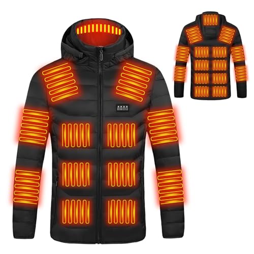 [YIK TUNG] 電熱服 電熱ジャケット 23箇所発熱 冬服 熱い服 メンズ 前後独立 3段階温度調整 USB加熱 ヒーター防寒服 ジャケット メンズ 長袖 フード付き 暖かい 防風 アウトドア防寒対策 無地 暖かい 男女兼用 冬作業服