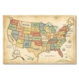 USA Map Poster Canvas wall Art, Vintage United State Map 12x18in Unframed C