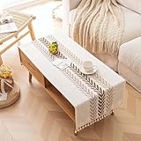 SIELUNO Waterproof Coffee Table Cloth, Coffee Table Covers for Living Room Rectangle Cotton Linen Tablecloth with Tassel Decoration-Beige Leaf- 20' x 60'
