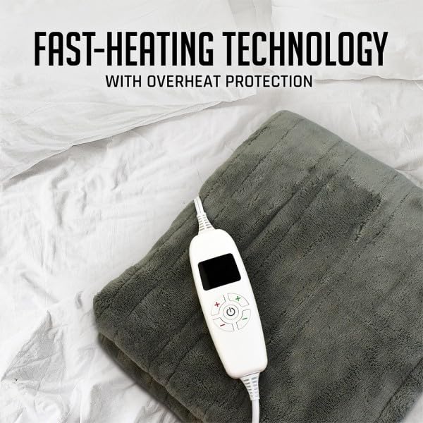 OVENTE Electric Heated Throw Blanket 50''x60'' with 10 Heat Settings, 1-8Hr Adjustable Timer, Over-Heat Protection, Auto Shut-Off, Fast Heating and Machine Washable for Home Office Use, Grey BL5810G