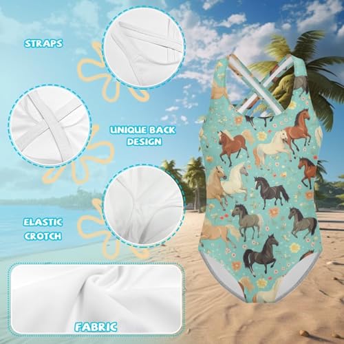 Image of WELLFLYHOM Girls Bathing Suits One Piece 5-14 Kids Full Coverage Swimsuits Cross Back Summer Swimwear for Beach Holiday