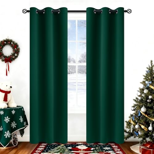 Image of COSVIYA Grommet Room Darkening Dark Green Curtains 84 inch Long for Bedroom | Light Blocking Insulated Thermal Curtains for Living Room, Blackout Thick Polyester Window Drapes,38x84 inches, 2 Panels