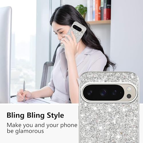 Coque Google Pixel 9 Pro paillettes argentée style luxe antichoc - 2