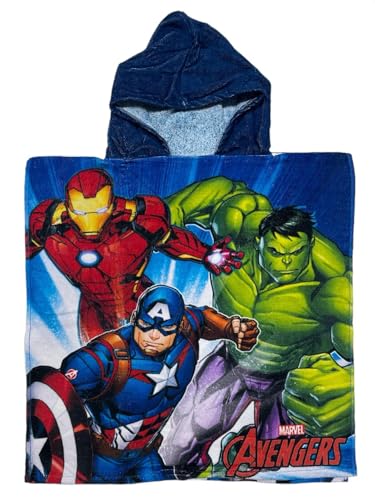arlis Poncho De Bain en Licence à Capuche en Coton (FR/ES, Âge, Taille Unique, Taille Normale, Poncho de Bain Avengers)