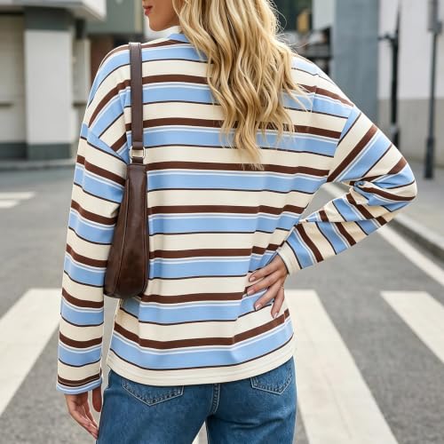 Oversized Sweatshirt for Women Striped Crewneck Sweatshirt Color Block Top - image 6