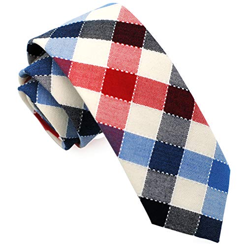 Image of Cotton Skinny Ties for Men, Plaid and Striped Slim Neckties