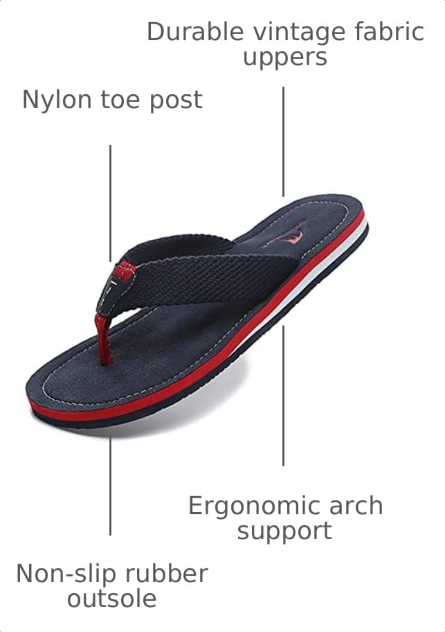 Image of Quickshark Mens Flip Flops Leather Thong Sandals Arch Support Beach Slippers