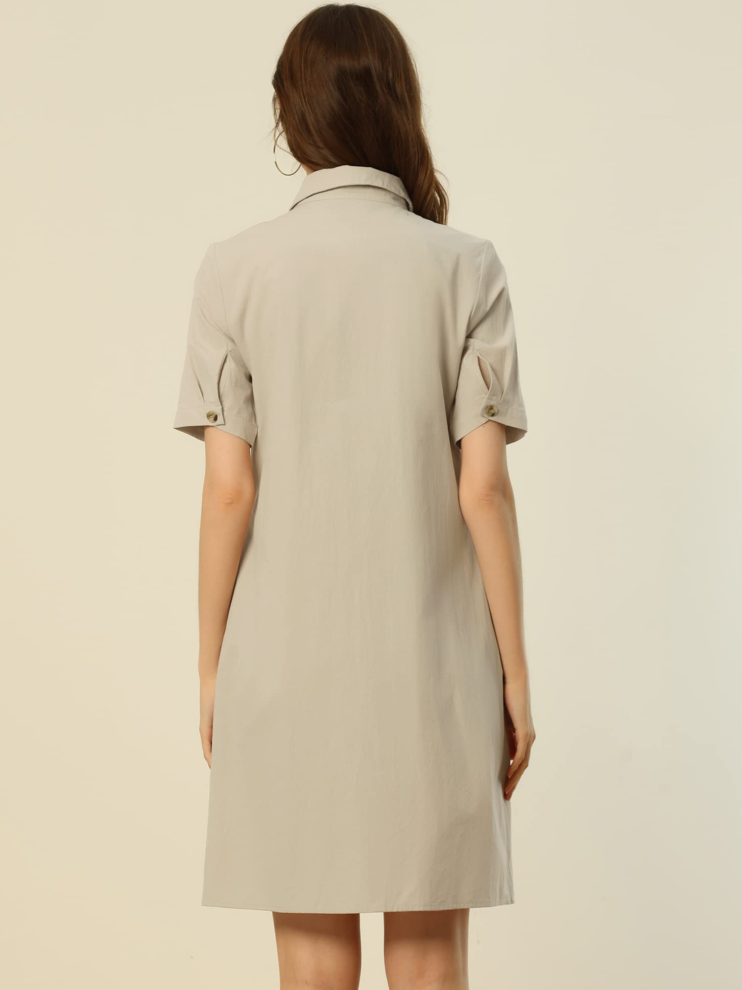 Allegra K Mujer Vestido Safari Algodon Camiseta Abotonada