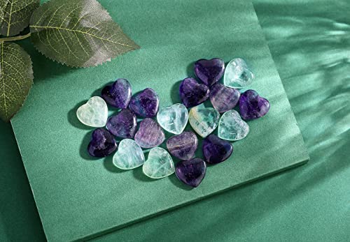 Image of QINJIEJIE 20 PCS Fluorite Heart Healing Crystals Natural Polished Crystal Worry Stones Chakra Mini Cute Palm Love Gemstones Set Bulk Wholesale Reiki Energy Balancing Meditation Valentine's Day Gift