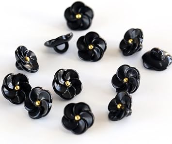 Flower Buttons for Sewing 15/32 inch 11.5mm Blouse Button Craft Scrapbooking Black Color Pack of 30pcs