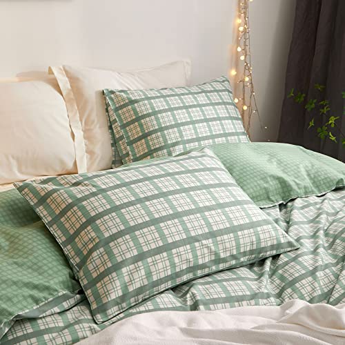 Green Duvet Cover Grid Bedding Teens Geometric Queen Duvet Cover Set Cotton Boys Plaid Comforter Cover Queen For Kids Girls Reversible Modern Simple Bedding Set Full With 2 Pillow Shams, No Comforter #TOP3