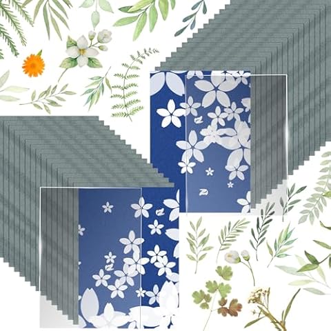 A5 Sun Print Paper Kit Cyanotype Paper,40 Sheets Cyanotype Papers with High Sensitive Nature Sun Printing Art Drawing Paper and 2 Sheet Acrylic Panel,for Kids Adults DIY Arts and Crafts Project Cover