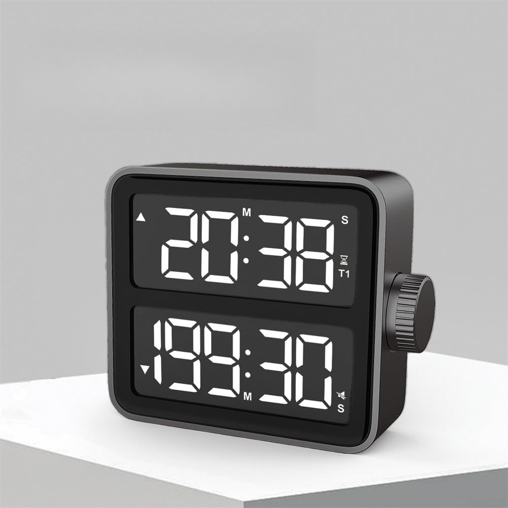 Cyfrowy timer z podwójnym alarmem i dużym wyświetlaczem LCD do kuchni i nauki – magnetyczny i do stojaka, 199 min odliczanie