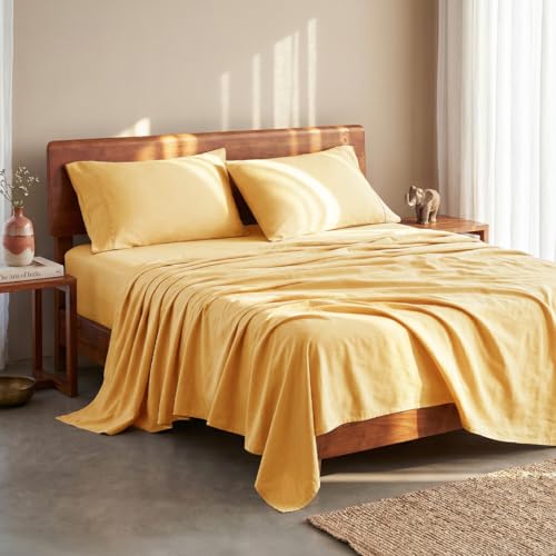Image of LANE LINEN 100% Organic Cotton Bedsheet for Double Bed King Size - Cocoon | GOTS Certified, Percale Weave, 108x108 inches, Soft & Breathable, Machine Washable, Includes 2 Pillow Covers