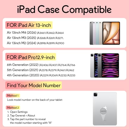 Image of YBING for iPad Air 13 Inch & Pro 12.9 Keyboard Case with Mouse, 7 Colors Backlit Keyboard & 360 Rotating Cover with Pencil Holder for iPad Pro 12.9 (6th, 5th, 4th gen), Air 13 M4 /M3 /M2 (Pink)