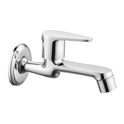 Cosvit Liva Bib Cock Long Body Brass Faucet | Wall Mounted Bib Tap for Bathrooms, Washing Areas, Gardens | Faucet with Chrome Finish | Brass Tap