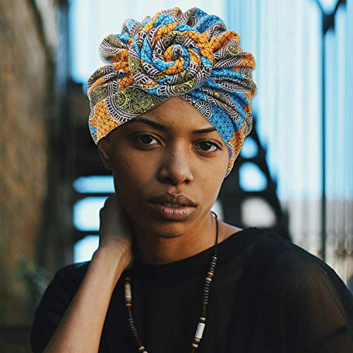 LUKACY African Pattern Headwrap 3 Pieces Pre-Tied Turbans for Women Beanie Cap Headwrap Hat (Multi Color)