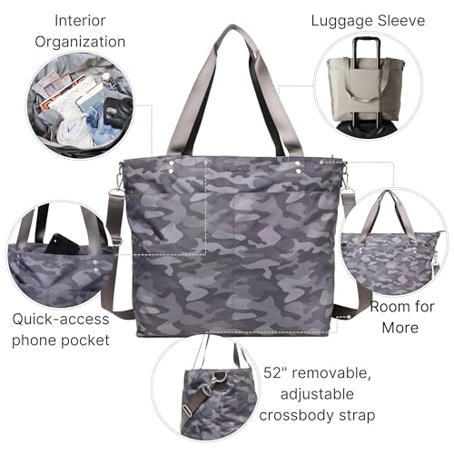 Image of Baggallini Carryall Tote - Lightweight Nylon Zipper Top Weekender Travel Beach Bag w /Luggage Sleeve