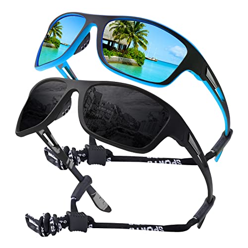 OKH 2 Pieces Sport Sunglasses For Men Women UV400 Protection Polarized Goggle Wrapped Around Cycling Glasses Unisex for Bicycles Fishing