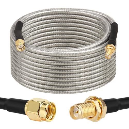 RP-SMA Male to RP-SMA Female Bulkhead Cable 25FT, RG58 Coaxial Cable with Panel Mount, Gold Plated Connector, Low Loss RF Extension Cable for WiFi Antenna, Router, FPV, SDR