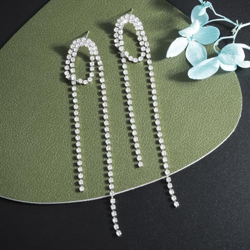 SELOVO Clear Rhinestone Tassel 2 Chain Crystal Dangle Earrings Dangling Earrings3