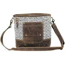 Myra Bag Geometric Purse for Women - Canvas Bag with Buffalo Leather Detailing, Black and White Boho Handbags for Women