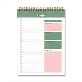 Planner Diário Vertical com Espiral – Bloco de Notas 50 Folhas com Checklist, Prioridades e Espaço para Anotações