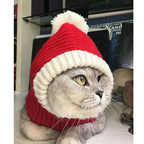 Hotumn Funny Christmas Dog Cap with Pompon Crocheted Snood Adorable Dog Hat Red Warm Winter Dog Hat Knit Snood Headwear… - Image 4