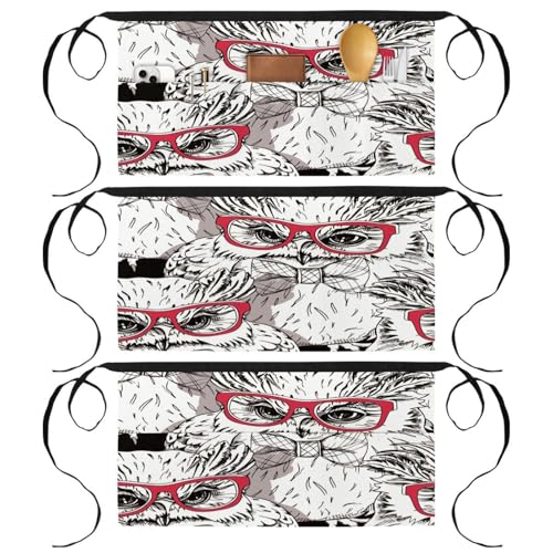 Demi-tablier de cuisine à motif chouette multicolore, parfait pour la pâtisserie et le service