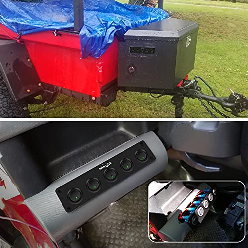 Image of Nilight 5 Gang 3 Pin Rocker Switch Panel On Off SPST Toggle | 12V 12V /20A 24V /10A Pre-Wired for LED Light Bar Rear Rock Lights Cars Trucks RV Boats 4X4 Green
