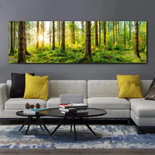 Toile forêt ensoleillée vert 60x180 cm sans cadre pour salon
