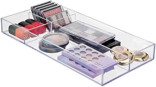 Miniatura 8 de mDesign Bandeja organizadora de maquillaje dividida de plástico para cajón de baño, tocador, almacenamiento de encimera, organización de cosméticos