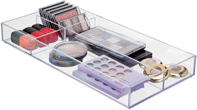 mDesign Makeup Organiser Box with Two Wide Drawers - Makeup Storage Made Easy - Ideal for Cosmetics, Especially Nail Polish, Lipstick and Other Small Items - Plastic Chest of Drawers - Transparent