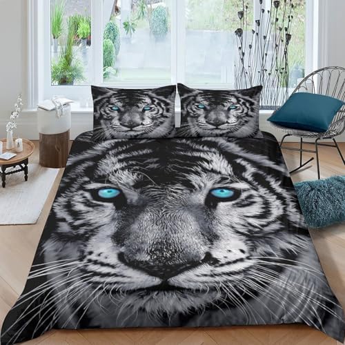Housse de couette tigre 3 pièces microfbre lit super king 260x220 - 2