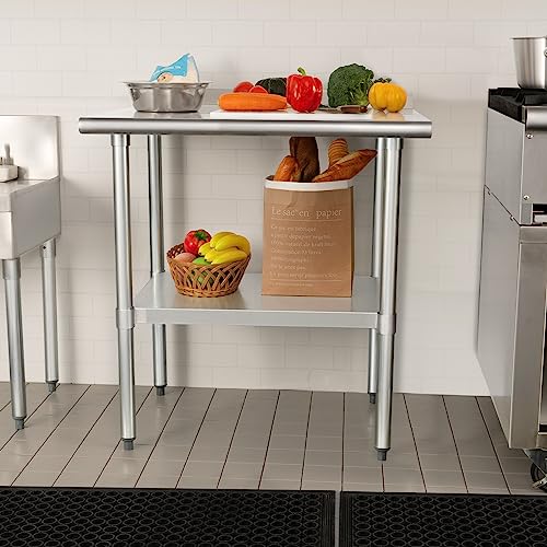 Image of HARDURA Stainless Steel Table Prep & Work Table 24 x 30 Inches NSF Heavy Duty Commercial with Undershelf and Backsplash for Restaurant Kitchen Home and Hotel