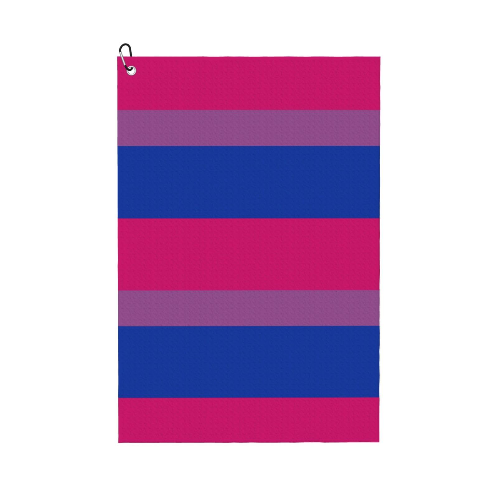 peiyeety Bisexual Pride Flag Microfiber Golf Towel with Carabiner Clip, 16x24 Inch Absorbent Waffle Weave Towel for Golf Bags
