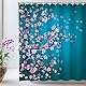LIVILAN Kirschblüten-Duschvorhang, Japanisches Blumenmuster, Sakura, Pflaumenblüte Mit 12 Haken, Blaugrün und Rosa, 183 x 198 cm (B x H)