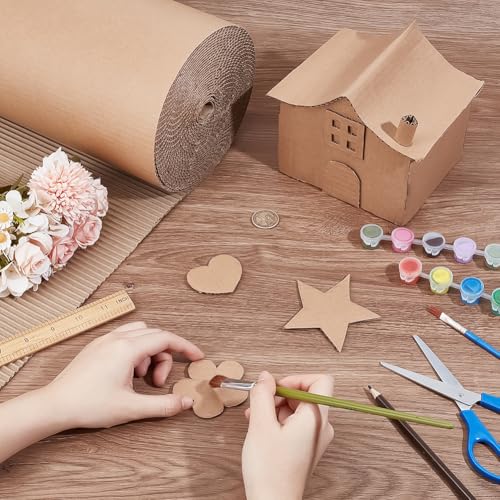 Image of BENECREAT 393.7x11.8inch Brown Single Face Corrugated, Corrugated Cardboard Roll Durable Wrap Paper for Packing, Mailing, Moving, 2.8mm Thick