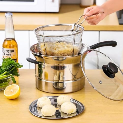 Image of 18 /10 Stainless Steel, 4 Piece Pasta Pot with Strainer Insert, StockPot with Steamer Basket and Insert, Set with Glass Lid